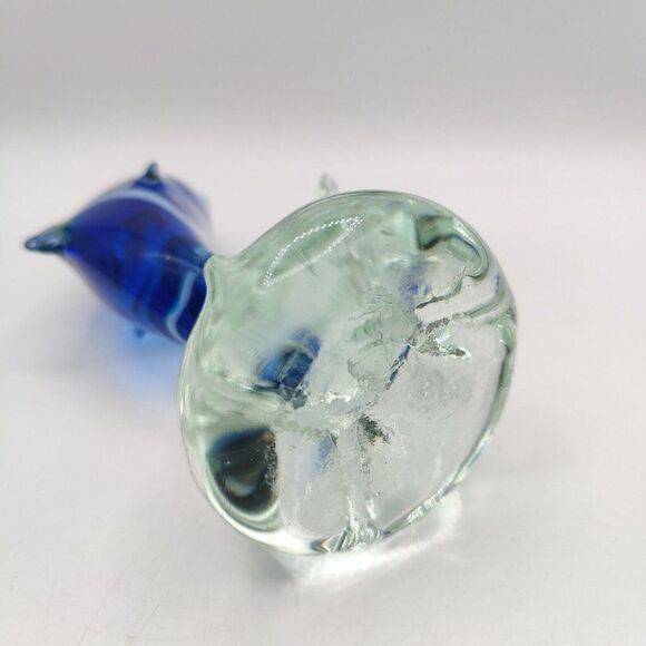 Vintage Striped Glass Dolphin Hand Blown Blue White Art Glass Sculpture 7" Rare - Picture 5 of 13